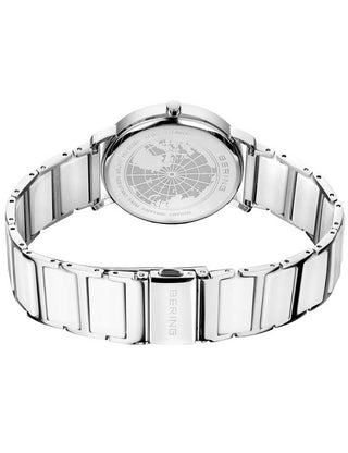 Angle shot of Bering 19535-754 White Dial Silver Stainless Steel Womens Watch on white background