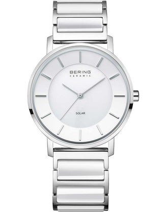 Front view of Bering 19535-754 White Dial Silver Strap Womens Watch on white background