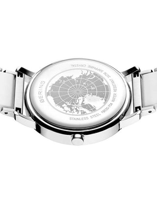 Angle shot of Bering 19535-754 White Dial Silver Stainless Steel Womens Watch on white background