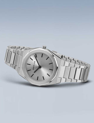 Angle shot of Bering 19632-700 Silver Stainless Steel Womens Watch on white background