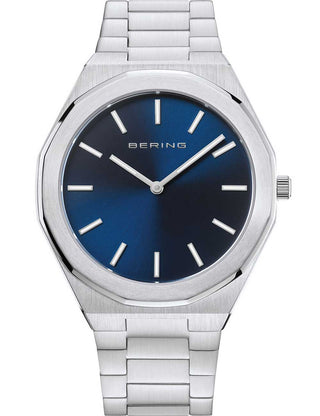 Front view of Bering 19641-707 Blue Dial Silver Stainless Steel Unisex Watch on white background