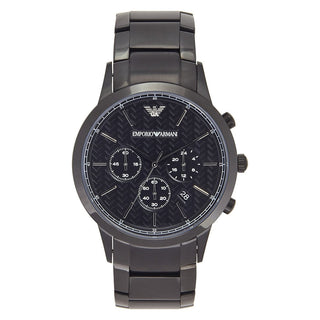 Front view of Emporio Armani Dress Chronograph AR2485 Black Stainless Steel Mens Watch on white background