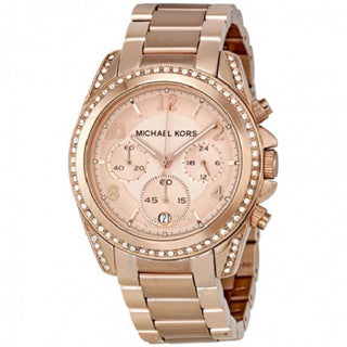 Front view of Michael Kors Blair Chronograph MK5263 Rose Gold Stainless Steel Womens Watch on white background