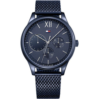 Front view of Tommy Hilfiger 1791421 Blue Dial Stainless Steel Mens Watch on white background