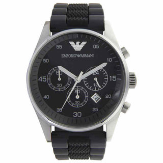 Front view of Emporio Armani Sportivo AR5866 Black Ceramic Mens Watch on white background