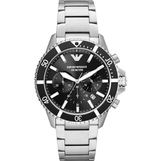 Front view of Emporio Armani Diver Chronograph AR11360 Mens Watch on white background
