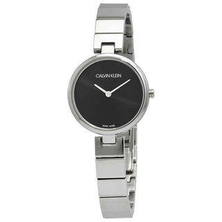 Front view of Calvin Klein Authentic K8G23121 Black Dial Silver Stainless Steel Womens Watch on white background