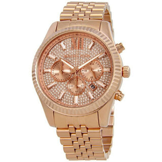 Front view of Michael Kors Lexington MK8580 Rose Gold Stainless Steel Mens Watch on white background