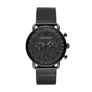 Front view of Emporio Armani Chronograph AR11264 Black Stainless Steel Mens Watch on white background