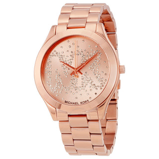 Front view of Michael Kors Slim Runway MK3591 Rose Gold Stainless Steel Womens Watch on white background