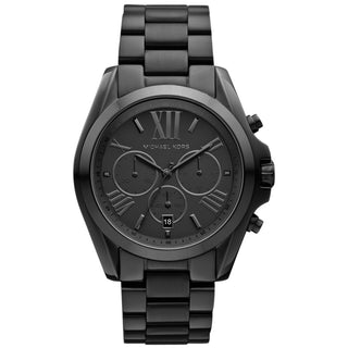 Front view of Michael Kors Bradshaw MK5550 Black Stainless Steel Mens Watch on white background