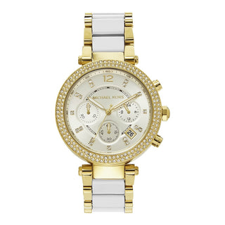 Front view of Michael Kors Parker MK6119 White Plastic Womens Watch on white background