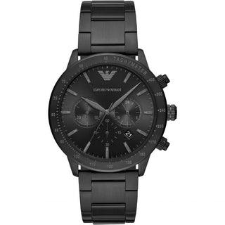 Front view of Emporio Armani Chronograph AR11242 Black Stainless Steel Mens Watch on white background
