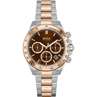 Front view of Hugo Boss 1502617 Brown Dial Stainless Steel Womens Watch on white background