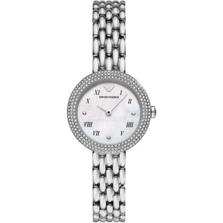 Front view of Emporio Armani Rosa AR11354 Steel Stainless Steel Womens Watch on white background