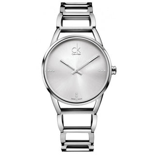 Front view of Calvin Klein Stately K3G2312W Silver Stainless Steel Womens Watch on white background