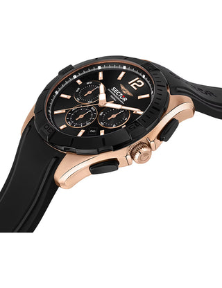 Angle shot of Sector Chronograph R3271636001 Black Silicone Unisex Watch on white background