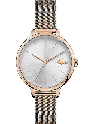 Front view of Lacoste 2001103 Silver Dial Rose Gold Stainless Steel Womens Watch on white background