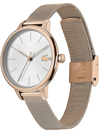 Angle shot of Lacoste 2001103 Silver Dial Rose Gold Stainless Steel Womens Watch on white background