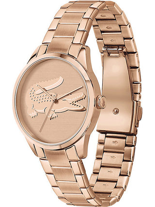 Angle shot of Lacoste 2001172 Rose Gold Stainless Steel Womens Watch on white background