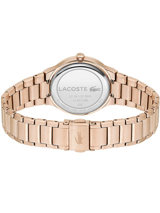 Angle shot of Lacoste 2001180 Silver Dial Rose Gold Stainless Steel Womens Watch on white background