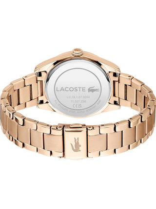 Angle shot of Lacoste 2001242 Grey Dial Rose Gold Stainless Steel Womens Watch on white background