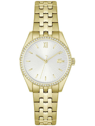 Front view of Lacoste 2001324 Silver Dial Gold Stainless Steel Womens Watch on white background