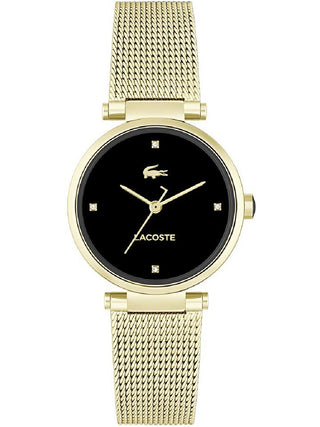 Front view of Lacoste 2001336 Black Dial Gold Stainless Steel Womens Watch on white background