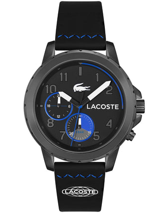 Front view of Lacoste Chronograph 2011206 Black Silicone Unisex Watch on white background