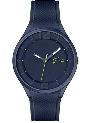 Front view of Lacoste 2011236 Blue Silicone Unisex Watch on white background