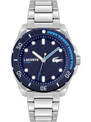 Front view of Lacoste 2011286 Blue Dial Silver Stainless Steel Unisex Watch on white background