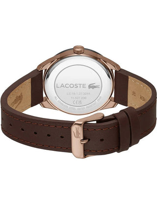 Angle shot of Lacoste 2011293 Black Dial Brown Leather Unisex Watch on white background