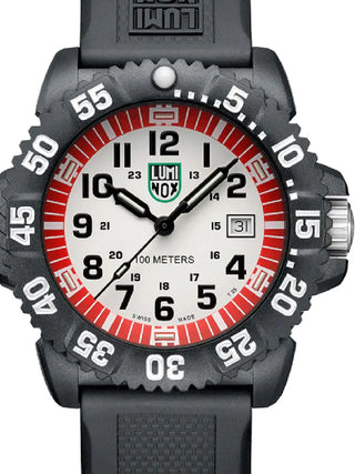 Front view of Luminox X2.2057 White Dial Black Silicone Unisex Watch on white background