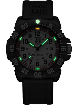 Angle shot of Luminox X2.2057 White Dial Black Silicone Unisex Watch on white background