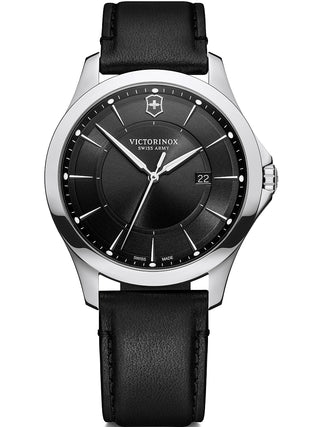 Angle shot of Victorinox 241904.1 Black Leather Unisex Watch on white background