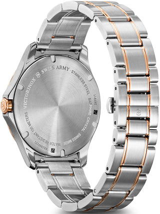 Angle shot of Victorinox 241911 Blue Dial Rose Gold Stainless Steel Unisex Watch on white background