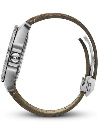Angle shot of Victorinox 241980.1 Blue Dial Brown Leather Unisex Watch on white background
