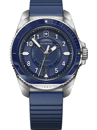 Angle shot of Victorinox 241980.1 Blue Dial Brown Leather Unisex Watch on white background