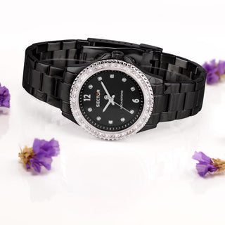 Angle shot of Sector R3253161535 Black Stainless Steel Womens Watch on white background