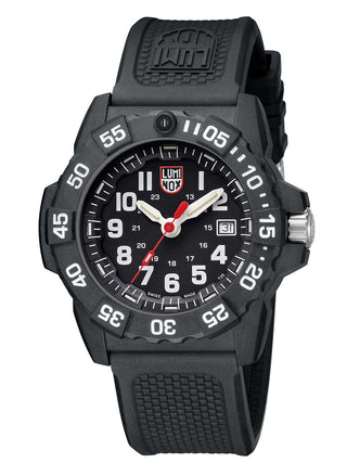 Angle shot of Luminox XS.3501.F Black Silicone Unisex Watch on white background