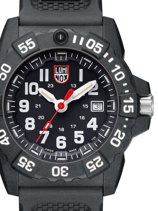 Front view of Luminox XS.3501.F Black Silicone Unisex Watch on white background