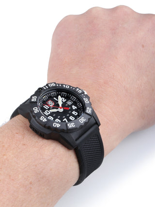 Angle shot of Luminox XS.3501.F Black Silicone Unisex Watch on white background
