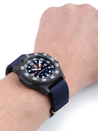 Angle shot of Luminox XS.3803 Blue Nylon Unisex Watch on white background