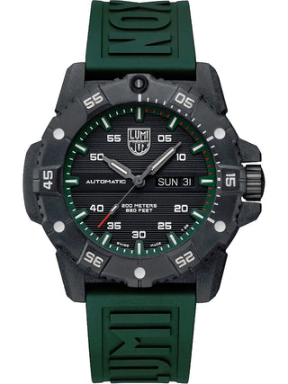 Front view of Luminox XS.3877 Black Dial Green Strap Unisex Watch on white background
