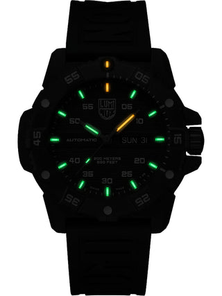 Angle shot of Luminox XS.3877 Black Dial Green Strap Unisex Watch on white background