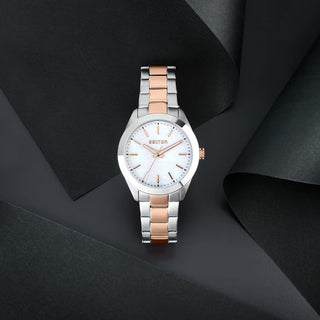 Angle shot of Sector R3253588520 Mother Of Pearl Dial Rose Gold Stainless Steel Womens Watch on white background