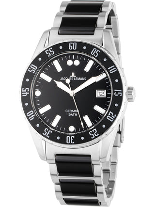 Angle shot of Jacques Lemans 42-10A Black Unisex Watch on white background