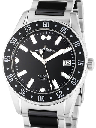 Front view of Jacques Lemans 42-10A Black Unisex Watch on white background