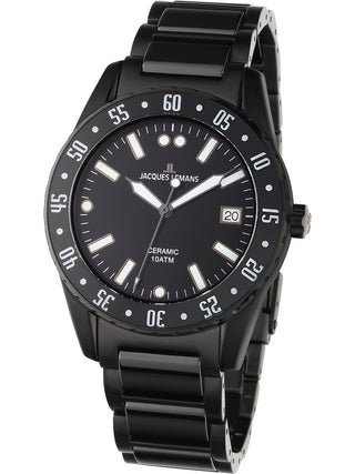 Angle shot of Jacques Lemans 42-10D Black Unisex Watch on white background