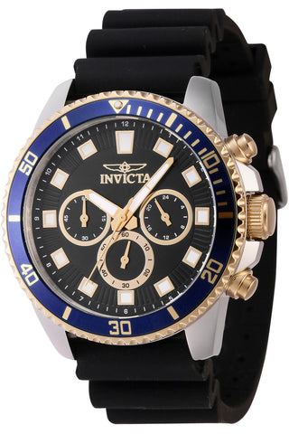 Front view of Invicta Pro Diver Chronograph INV46121 Black Silicon Mens Watch on white background